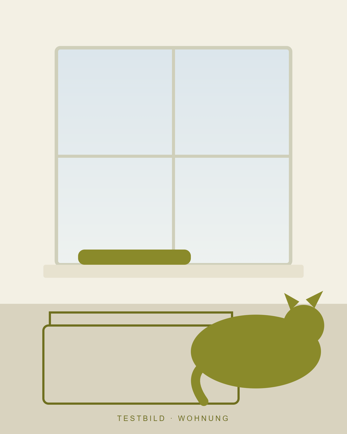 Wohnzimmer mit Fensterliege, Streumatte und Fellbürste (Testbild)